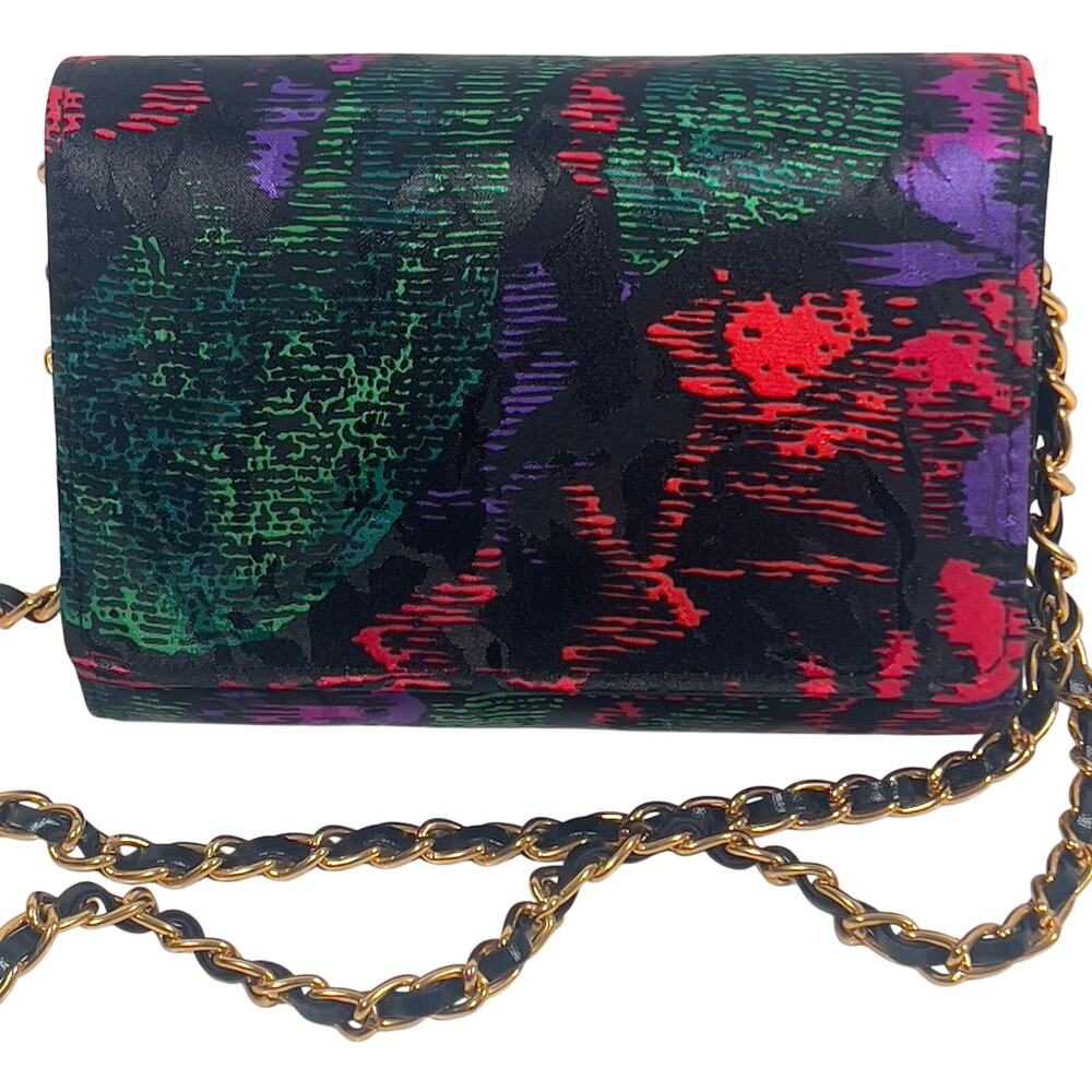 J Renee Multicolored Abstract Satin Type Fabric Crossbody Statement Purse Bag